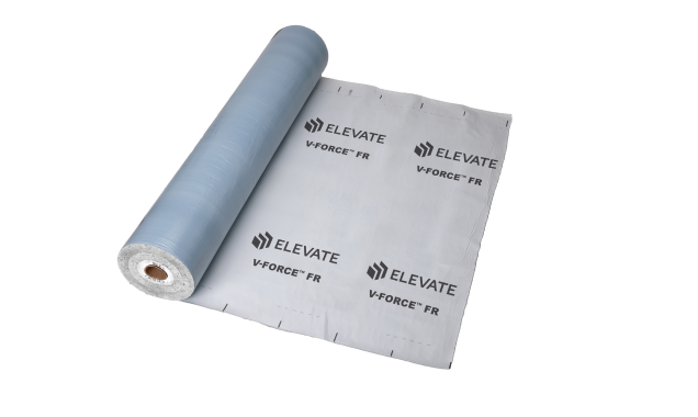 Roll of V Force FR roofing underlayment with fire-resistant properties, ready for installation